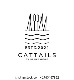 Cattail Logo line art Vector Vintage Illustration design