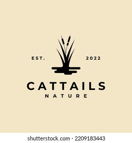 Cattail Logo Vector Illustration Design, Cattail Silhouette Vector Design