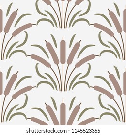 Cattail plant cartoon seamless vector pattern.