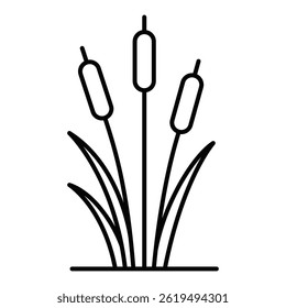 Cattail plant with long leaves vector illustration. Editable stroke.