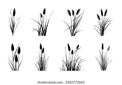 Cattail Silhouette Vector Bundle, Cattail Flower Silhouettes Clipart Set