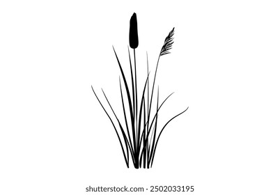 Cattail Silhouette Vector, Cattail Flower Silhouettes Clipart