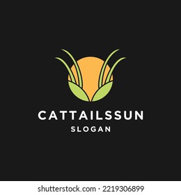 Cattail Sun Logo Icon Flat Design Template 