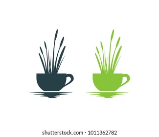 Cattails Coffee Cup Above the Water Illustration Symbol Logo Vector