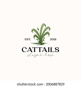 Cattails Grass Green Gradient Logo Template Isolated in White Background