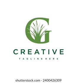Dibujo vectorial de la plantilla de diseño del logotipo del pasto de Cattails con idea creativa