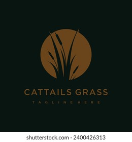 Dibujo vectorial de la plantilla de diseño del logotipo del pasto de Cattails con idea creativa