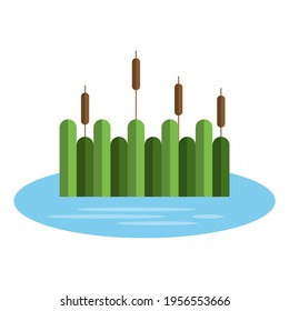 Cattails in lake. Vector illustration in flat geometric cartoon style