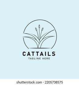 cattails line art logo, icon and symbol with emblem, vector illustration design