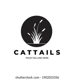 cattails logo design minimalist vintage line art vector