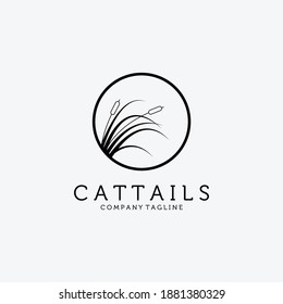 Cattails Logo Vector Design Vintage Illustration, Floral Inspiration, Clever Reed Logo