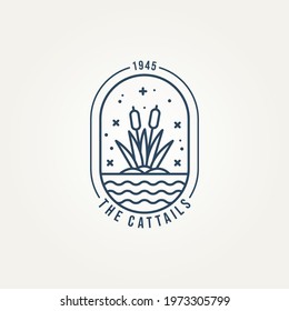 cattails minimalist line art logo badge vector illustration design. simple modern reed, plant, creek emblem logo concept