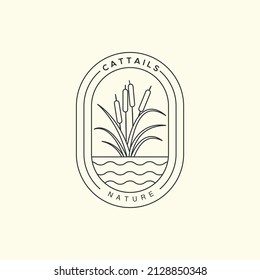 cattails plant with line and emblem style logo icon template design. nature ,reed, grass, river vector illustration