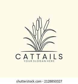cattails plant with line style logo icon template design. nature, reed, grass, river vector illustration