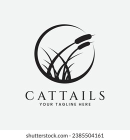 cattails plant silhouette logo vector illustration design