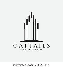 cattails plant silhouette logo vector illustration design