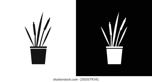 cattails in pot icon line art vector