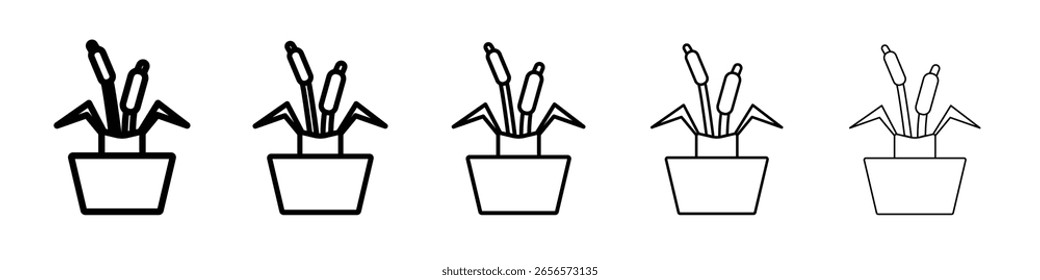 Cattails en la ilustración simple del contorno del icono de la olla aislada