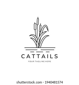 cattails reed line art minimalist icon logo vector template illustration design