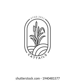 cattails reed line art minimalist emblem icon logo vector template illustration design