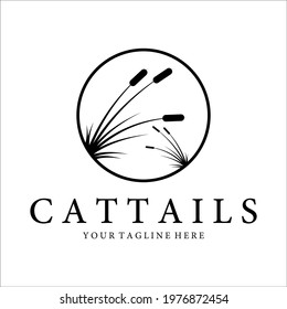 cattails or reed logo vintage vector illustration design