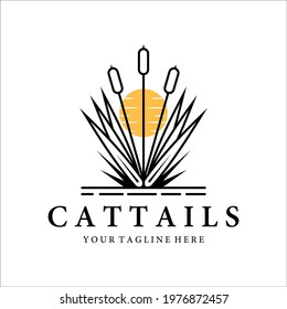 cattails or reed logo vintage vector illustration design