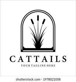 cattails or reed logo vintage vector illustration template design