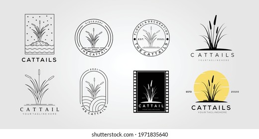 cattails, reed plant collection logo. river plant logo vector illustration design