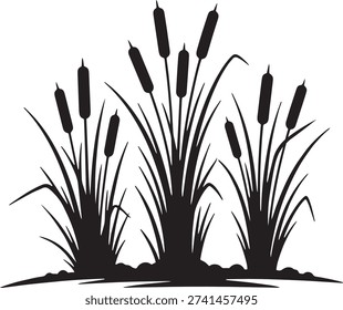 Cattails and Reeds Silhouette Vector