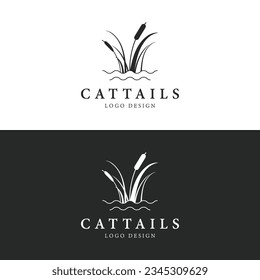Cattails river grass plant logo design or premium quality reed.