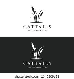 Cattails diseño del logotipo de la planta de hierba del río o caña de primera calidad.