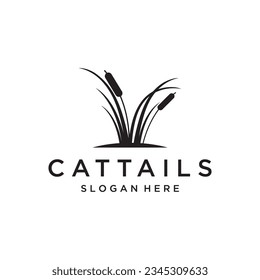 Cattails river grass plant logo design or premium quality reed.