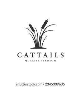 Cattails river grass plant logo design or premium quality reed.