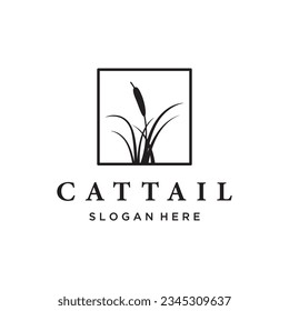 Cattails river grass plant logo design or premium quality reed.