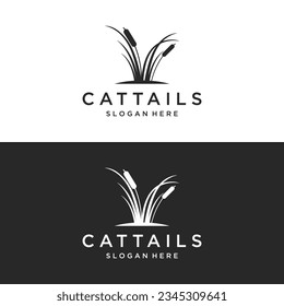 Cattails Flusspflanzenlogo-Design oder hochwertiges Schilf.