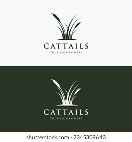 Cattails river grass plant logo design or premium quality reed.