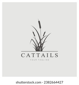 cattails or river reed grass plant logo design, aquatic plants, swamp, wild grass vector