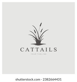 cattails or river reed grass plant logo design, aquatic plants, swamp, wild grass vector