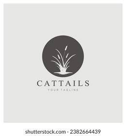 cattails or river reed grass plant logo design, aquatic plants, swamp, wild grass vector