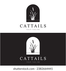 cattails or river reed grass plant logo design, aquatic plants, swamp, wild grass vector