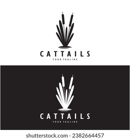 cattails or river reed grass plant logo design, aquatic plants, swamp, wild grass vector