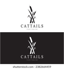 cattails or river reed grass plant logo design, aquatic plants, swamp, wild grass vector
