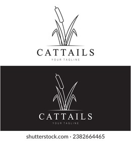 cattails or river reed grass plant logo design, aquatic plants, swamp, wild grass vector