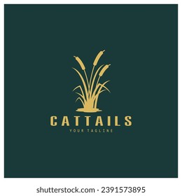 cattails or river reed grass plant logo design, aquatic plants, swamp, wild grass vector