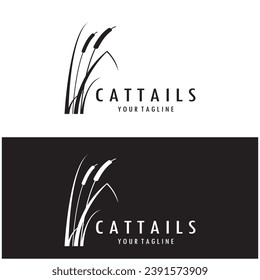 cattails or river reed grass plant logo design, aquatic plants, swamp, wild grass vector