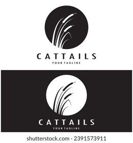 cattails or river reed grass plant logo design, aquatic plants, swamp, wild grass vector