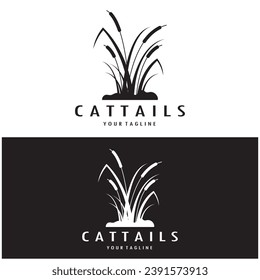 cattails or river reed grass plant logo design, aquatic plants, swamp, wild grass vector
