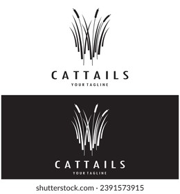 cattails or river reed grass plant logo design, aquatic plants, swamp, wild grass vector