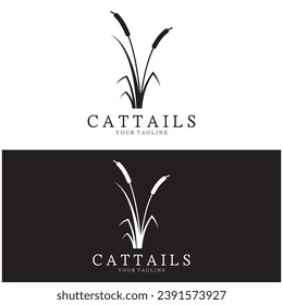 diseño del logo de la planta de pasto de la hierba de los ríos, plantas acuáticas, pantanos, vectores de césped silvestre