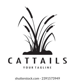 cattails or river reed grass plant logo design, aquatic plants, swamp, wild grass vector